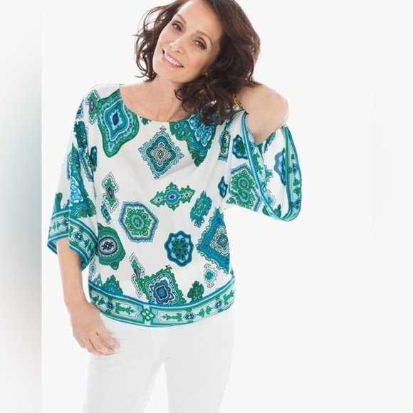 CHICOS Scarf-Print Top - Picture 1 of 13